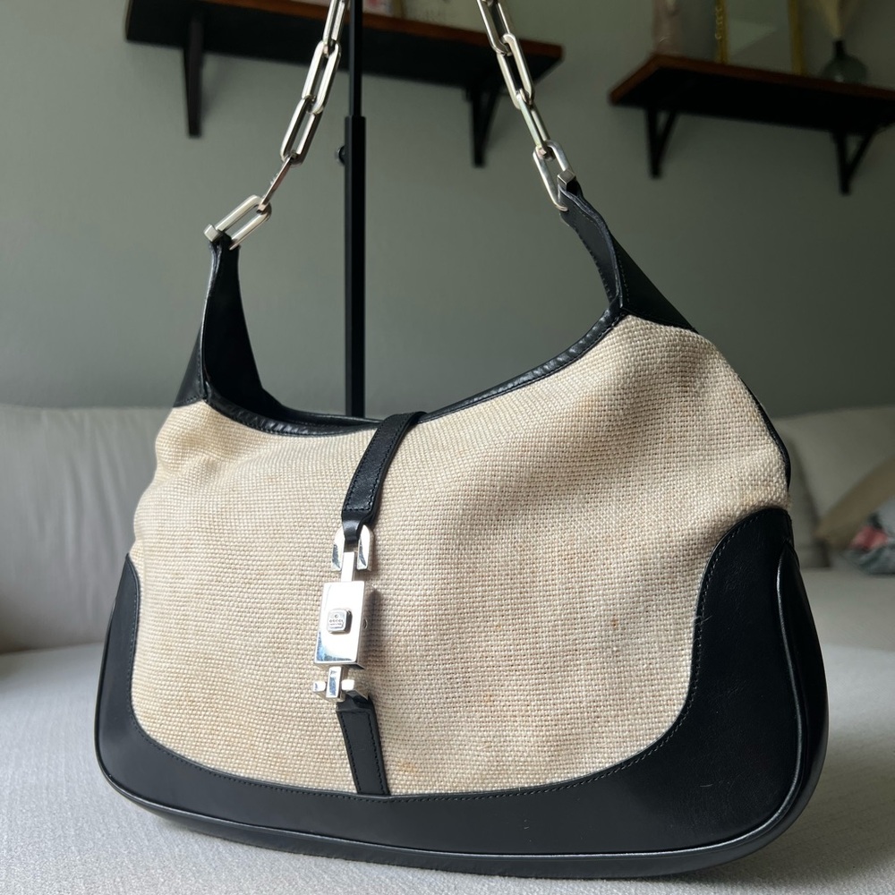 Gucci Vintage Jackie O Chain Hobo Canvas Small